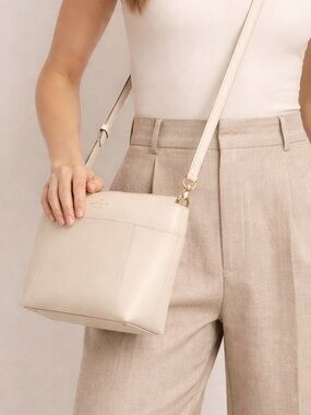 Kate Spade New York Cream Leather Crossbody Bag Minimalist Neutral Purse